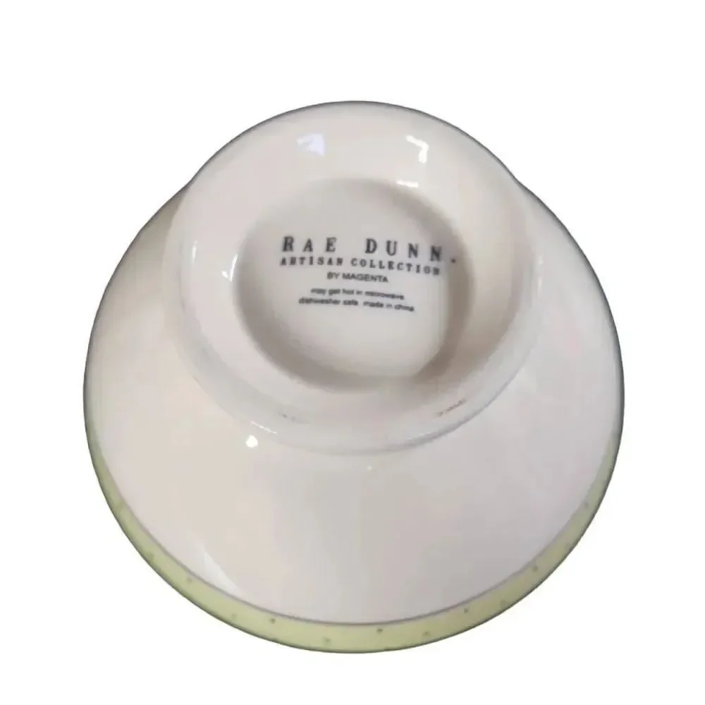 Rae Dunn White Green Black Dot Snack Bowl